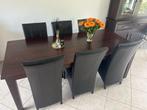 Complete eetkamer van eikenhout, Huis en Inrichting, Ophalen, Gebruikt, Leder, 6 tot 8 stoelen