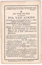 Bp. Van Acker Pia. ° Oostacker 1826 † St. Amandsberg 1893, Enlèvement ou Envoi, Image pieuse