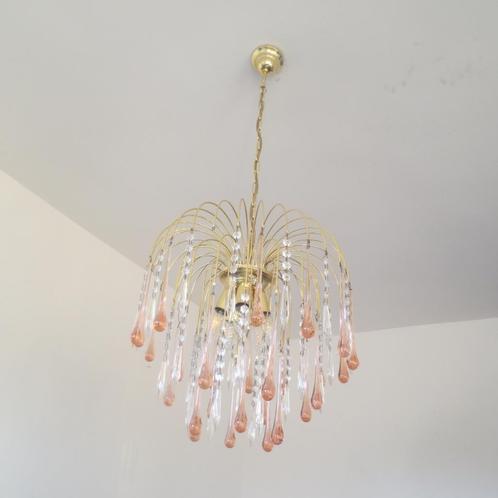 Vintage luchter teardrop, Huis en Inrichting, Lampen | Kroonluchters, Gebruikt, Glas, Metaal, Ophalen