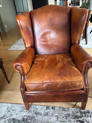 Schaapslederen vintage Wingchair beschikbaar voor biedingen