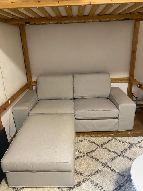 grijze 3-zit zetel met voetenbank, Huis en Inrichting, Zetels | Zetels en Chaises Longues, Gebruikt, Driepersoons, 150 tot 200 cm