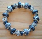 Armband met bedels in zwartzilver PSE206 - maat naar wens, Verzenden, Zwart, Nieuw, Elastiek