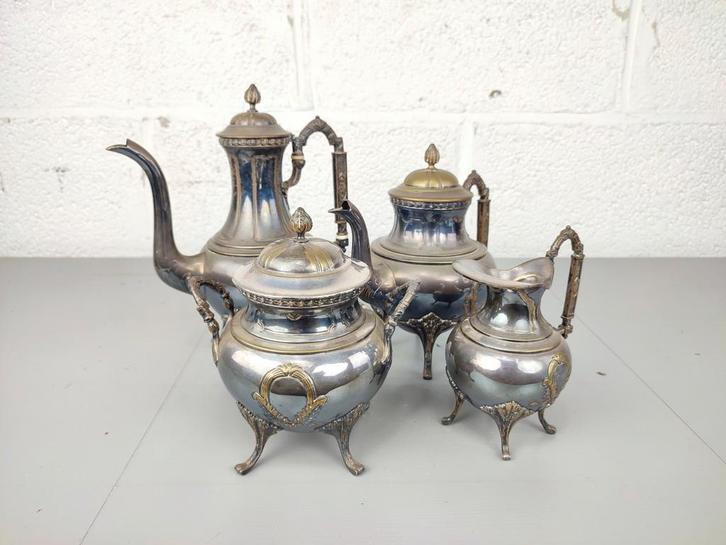 Antiek verzilverd koffie en thee servies, Antiek en Kunst, Antiek | Zilver en Goud, Zilver, Ophalen of Verzenden