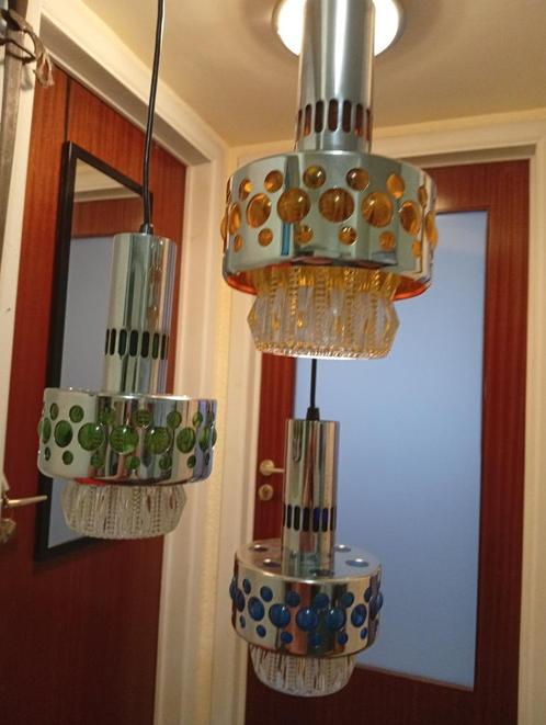 Vintage Space Age Pop Art trapsgewijze hanglamp met 3 lampen, Antiek en Kunst, Antiek | Verlichting, Ophalen