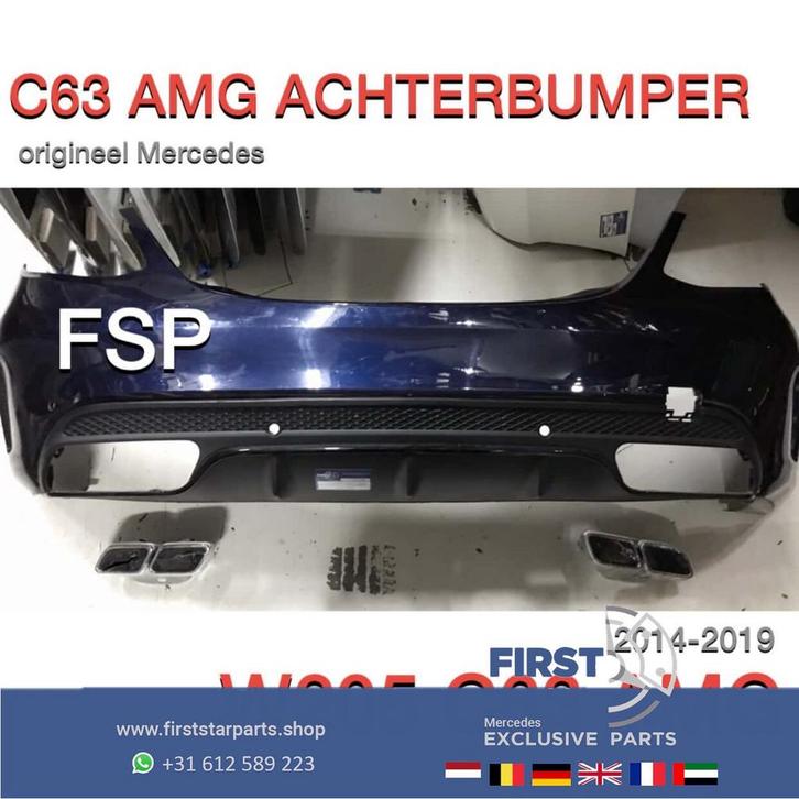 W205 C63 AMG ACHTERBUMPER + DIFFUSER Mercedes C Klasse 2014-, Auto-onderdelen, Carrosserie, Bumper, Mercedes-Benz, Achter, Gebruikt