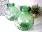 Trendy Boho vaas in mondgeblazen glas, Minder dan 50 cm, Groen, Glas, Ophalen of Verzenden
