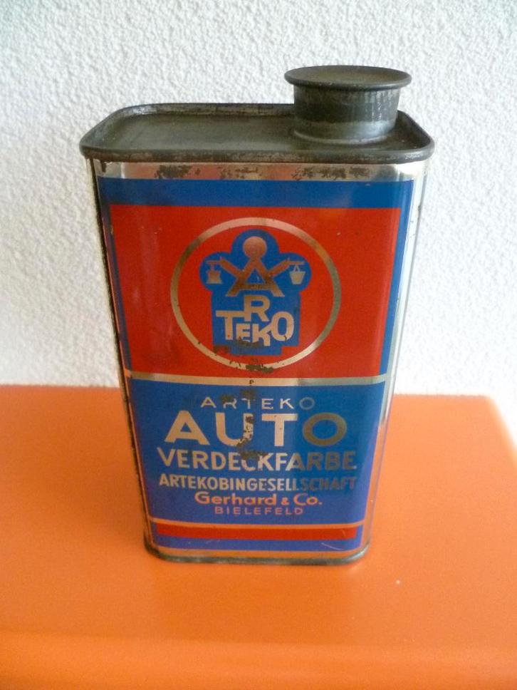 2X OUDE AUTOVERF BLIKKEN''ARTEKO AUTO VERDECKFARBE''JAREN 30, Verzamelen, Merken en Reclamevoorwerpen, Gebruikt, Verpakking, Ophalen of Verzenden
