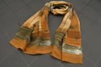 Langwerpige sjaal goudbruin/blauw 34 cm x 150 cm, Kleding | Dames, Mutsen, Sjaals en Handschoenen, Ophalen of Verzenden, Sjaal