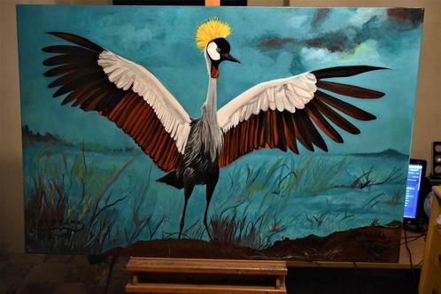 Vogels gekroond tot koninklijke kraanvogel Schilderij, versi, Antiek en Kunst, Kunst | Schilderijen | Modern, Ophalen