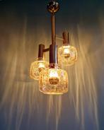 Kroonluchter in messing en geblazen glas, jaren 1970, Antiek en Kunst, Ophalen of Verzenden