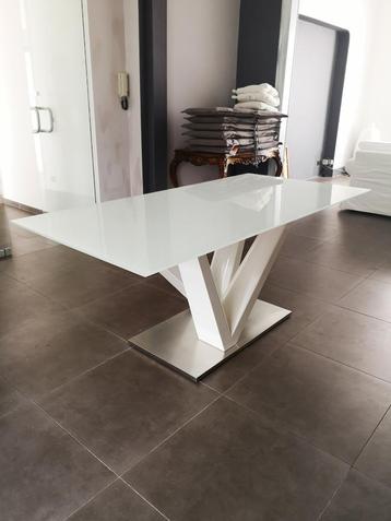 TABLE À MANGER VERRE TREMPÉ BLANC NEUVE, Neuf, 150 à 200 cm, Cinq personnes ou plus, TABLE À MANGER VERRE TREMPÉ BLANC NEUVE