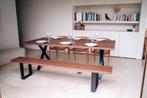 Eettafel Walnoot X-poten, Huis en Inrichting, Zo goed als nieuw, Vijf personen of meer, Metaal, Rechthoekig
