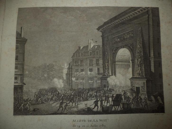 Franse Revolutie Parijs 1789 bestorming van de BASTILLE, Antiek en Kunst, Kunst | Etsen en Gravures, Ophalen of Verzenden