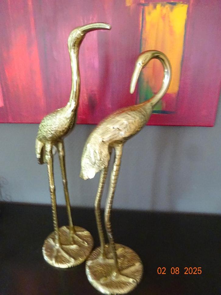 2 grote Gouden beelden kraanvogel - &Klevering*PRIMA STAAT*, Collections, Statues & Figurines, Enlèvement ou Envoi