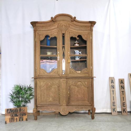 Hoge antieke Normandische vitrine geloogde eik H 240 B 152, Antiek en Kunst, Curiosa en Brocante, Ophalen