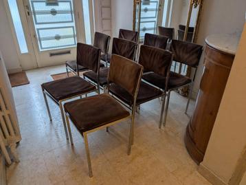 8 stoelen, chroom, bruin suède, Italiaans, jaren 60, 70, vin, Huis en Inrichting, Stoelen, Ophalen of Verzenden, Bruin