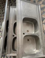 Évier cuisine double bac en inox avec égouttoir, Ophalen, Gebruikt, Inox
