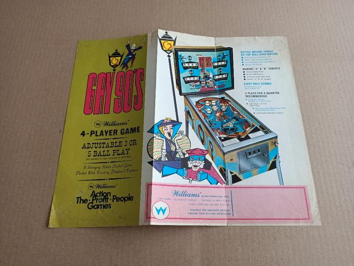 Flyer: Williams Gay 90's (1970) Flipperkast, Collections, Machines | Flipper (jeu), Williams, Envoi
