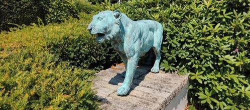 2 grote antieke gesigneerde bronzen tijgers 'Van de Voorde', Tuin en Terras, Tuinbeelden, Ophalen of Verzenden