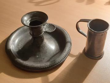 Tinnen voorwerpen.  beschikbaar voor biedingen