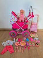 set roze poppenwagen met pop en trolly en veel extra's, Kinderen en Baby's, Speelgoed | Poppen, Gebruikt, Ophalen