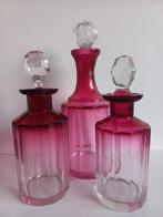 3 antieke (jr  1920) kristal parfum karafjes met stopjes., Ophalen of Verzenden