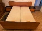 Vintage bed met bekaflex verstelbare lattenbodems, Réglable, Deux personnes, Brun, Bois