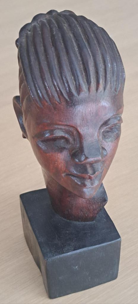 Handgesneden borstbeeld Afrikaanse dame., Antiek en Kunst, Kunst | Beelden en Houtsnijwerken, Ophalen of Verzenden