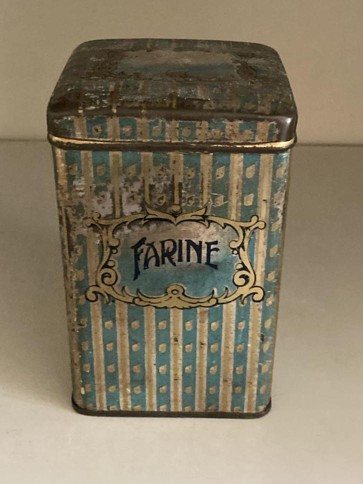 Vintage oud bewaarblik Farine, Verzamelen, Blikken, Gebruikt, Overige, Overige merken, Ophalen of Verzenden