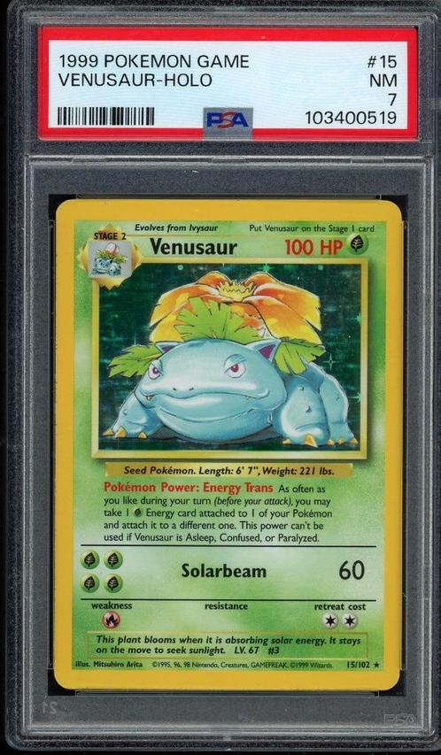 Venusaur Holo PSA 7 - 15/102 - Base Set 1999, Hobby en Vrije tijd, Verzamelkaartspellen | Pokémon, Zo goed als nieuw, Losse kaart