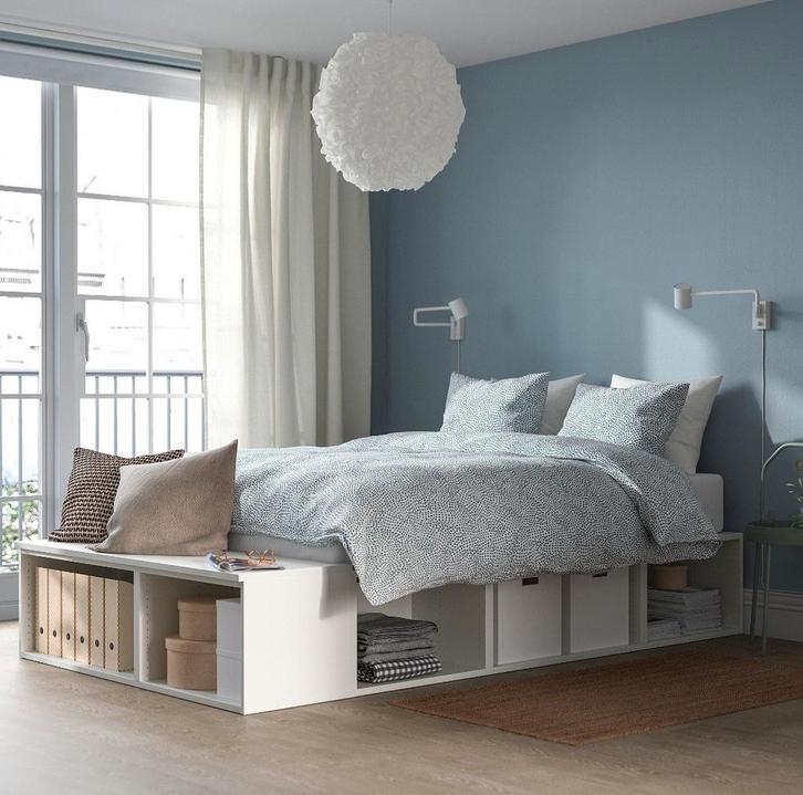 Ikea Platsa - Bedframe met opbergruimte, wit, 140x200, Huis en Inrichting, Slaapkamer | Bedden, Ophalen