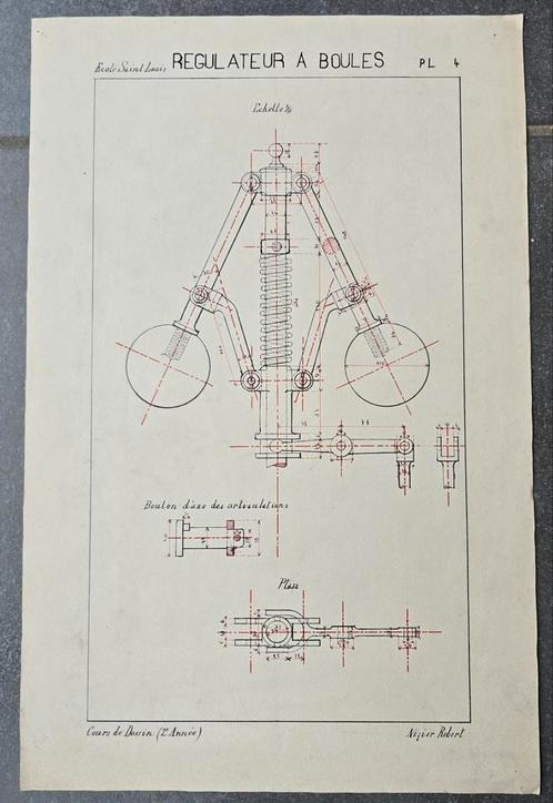 Oude technische tekening, Antiek en Kunst, Antiek | Schoolplaten, Ophalen of Verzenden