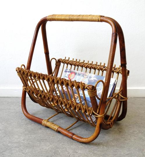 Vintage rotan krantenbak lectuurmand bamboe Franco Albini, Maison & Meubles, Accessoires pour la Maison | Porte-journaux & Porte-revues