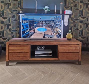 Meuble TV en bois avec pieds métal et niche vitrée beschikbaar voor biedingen