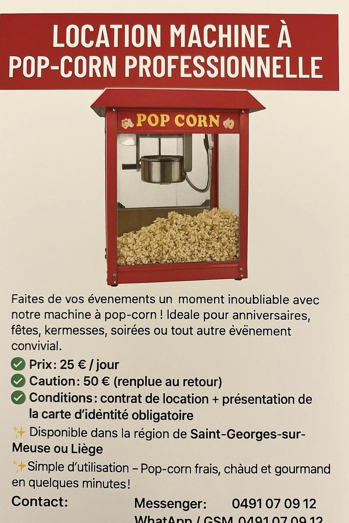 Location machine à popcorn professionnelle 25 euros /jours, Zakelijke goederen, Horeca | Keukenapparatuur, Ophalen