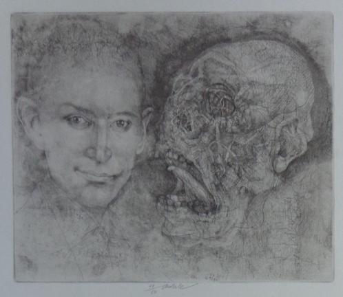 JIRI ANDERLE / FRANZ KAFKA AND DEATH / ZW-W ETS / 65x48cm, Antiek en Kunst, Kunst | Litho's en Zeefdrukken, Ophalen of Verzenden