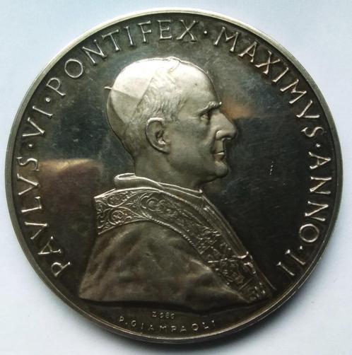 zilveren medaille paus paulus 6 pont maximus anno II (1964), Postzegels en Munten, Penningen en Medailles, Zilver, Ophalen of Verzenden