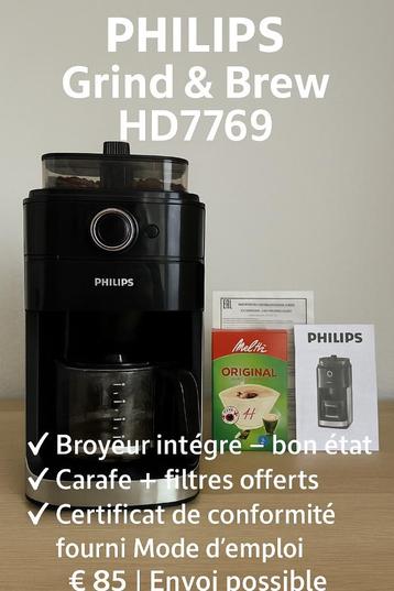 Machine à café Philips Grind & Brew avec broyeur intégré, Combiné, Café en grains, Comme neuf, 4 à 10 tasses