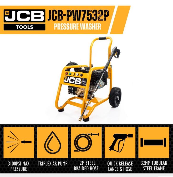 JCB hogedrukreiniger 213BAR, Tuin en Terras, Hogedrukreinigers, Nieuw, Benzine, Met regelbare waterdruk, Met autostop en -start