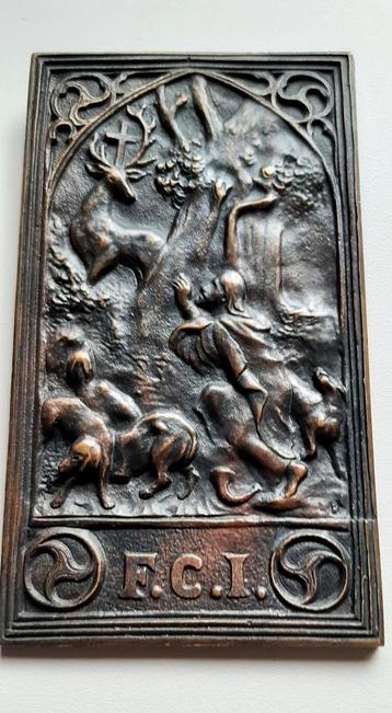 Bronzen plaquette van Léon Batardy - Wonder van St. Hubert. beschikbaar voor biedingen