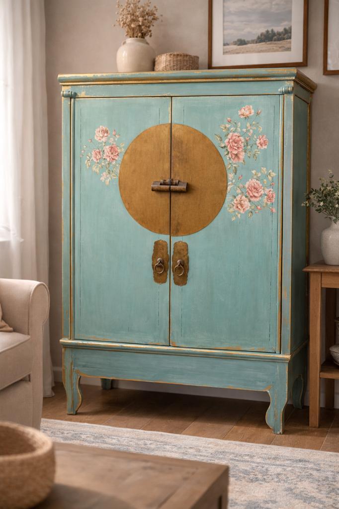 Armoire de mariage chinoise unique avec fleurs, Maison & Meubles, Armoires | Buffets, Utilisé, 150 à 200 cm, 100 à 150 cm, 50 à 75 cm