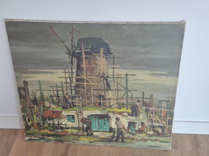 Peinture à l'huile : Moulin à vent Zwijnaarde Omer Buysse, Antiquités & Art, Art | Peinture | Classique, Enlèvement