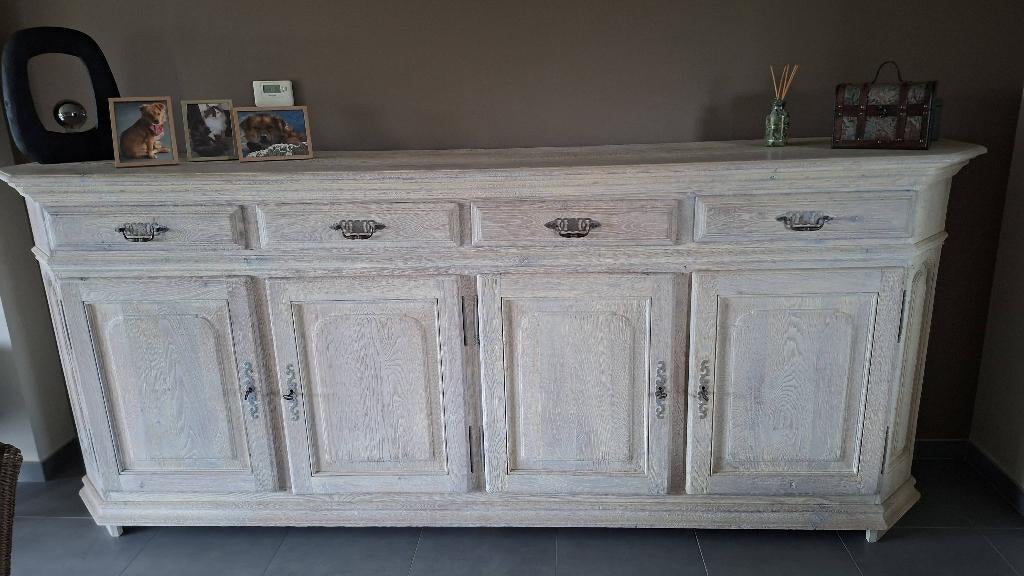 Volledig eiken eetplaats met 6 stoelen in rotan en kussens, Antiquités & Art, Antiquités | Meubles | Chaises & Canapés, Enlèvement