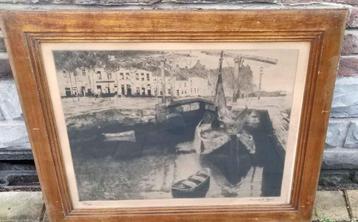 Eau forte bateau a quai signe Armand apol beschikbaar voor biedingen