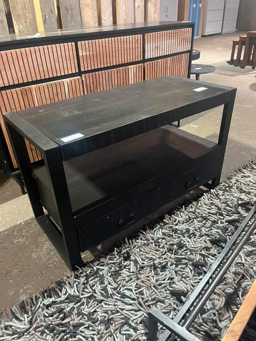 Tv meubel mangohout zwart industriël (outlet), Huis en Inrichting, Woonaccessoires | Overige, Zo goed als nieuw, Ophalen