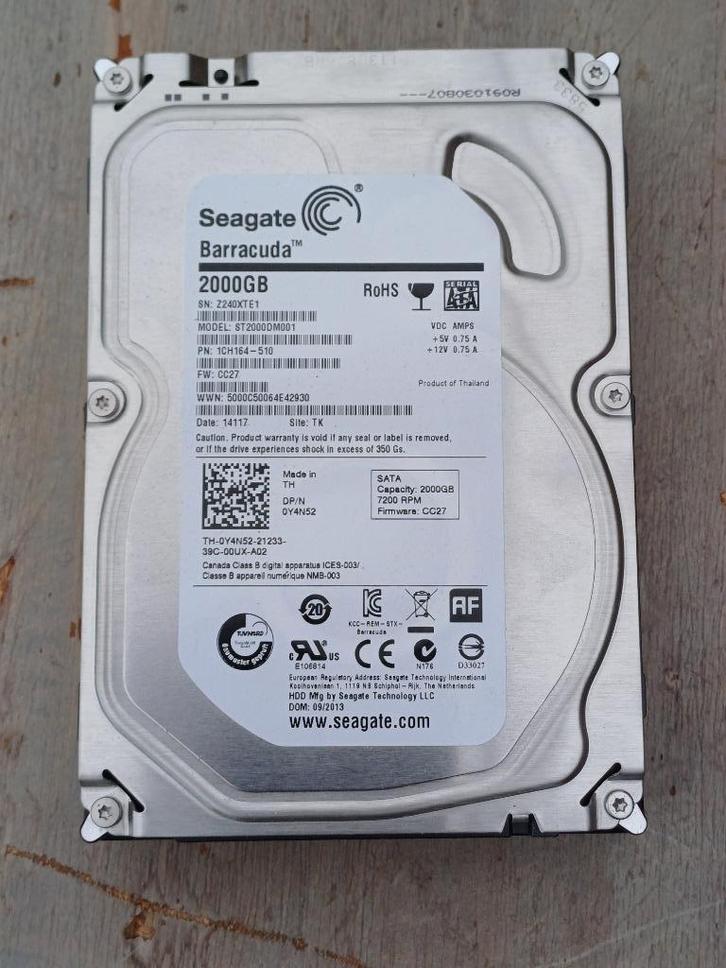 Seagate Barracuda Harddisk 3,5 inch 2000 GB, Computers en Software, Harde schijven, Gebruikt, Desktop, Intern, HDD, SATA, Ophalen of Verzenden