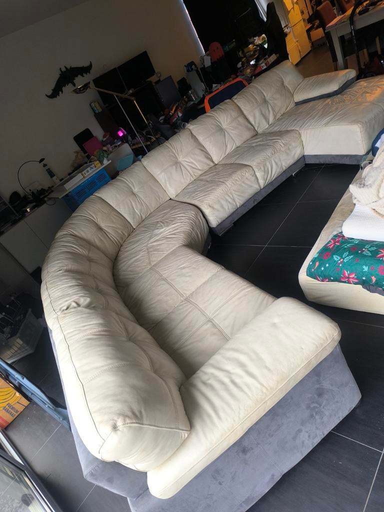 Witte lederen hoekzetel, Maison & Meubles, Canapés | Salons, Enlèvement