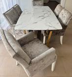 Luxe eettafel + 6 stoelen Richmond Interiors marmerlook/goud, Ophalen, Zo goed als nieuw
