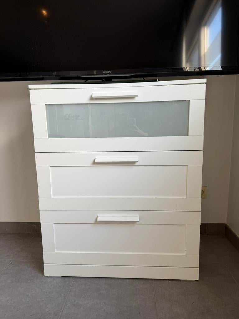 Witte ladekast / commode met 3 lades – moderne stijl, Huis en Inrichting, Kasten | Ladekasten, Ophalen, 100 tot 150 cm, Zo goed als nieuw