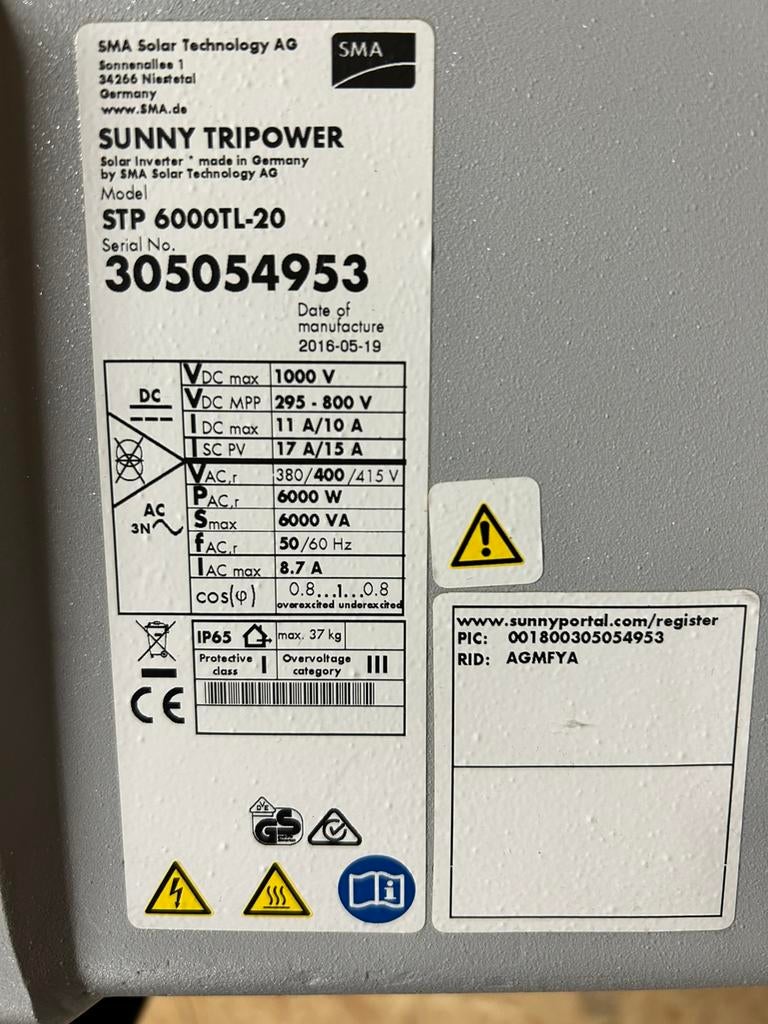 SMA omvormer Tripower, Doe-het-zelf en Bouw, Zonnepanelen en Toebehoren, Ophalen, Gebruikt